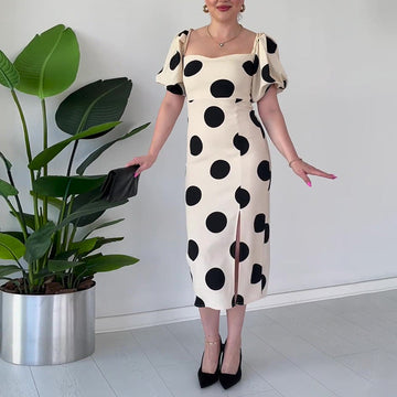 Fashion Wave Point Sexy Back Horn Sleeve Dress In Summer 2024